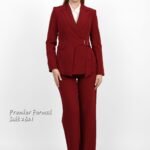 Burgundy Buckled Belt Suit