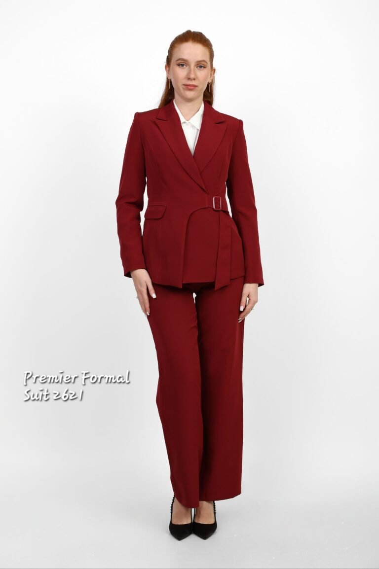 Burgundy Buckled Belt Suit